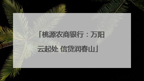 桃源农商银行：万阳云起处 信贷润春山